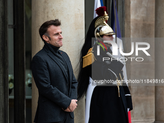 French President Emmanuel Macron receives the President of Guinea Bissau, Umaro Sissoco Embalo, at the Elysee Palace in Paris, France, on De...