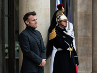 French President Emmanuel Macron receives the President of Guinea Bissau, Umaro Sissoco Embalo, at the Elysee Palace in Paris, France, on De...