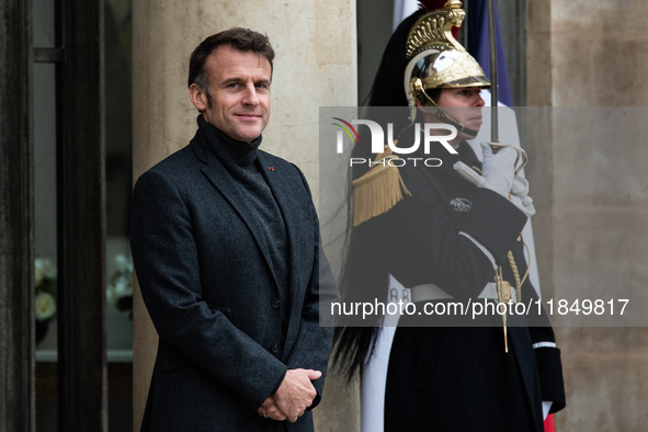 French President Emmanuel Macron receives the President of Guinea Bissau, Umaro Sissoco Embalo, at the Elysee Palace in Paris, France, on De...