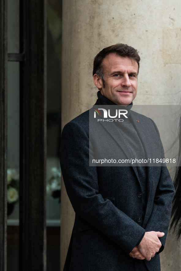 French President Emmanuel Macron receives the President of Guinea Bissau, Umaro Sissoco Embalo, at the Elysee Palace in Paris, France, on De...