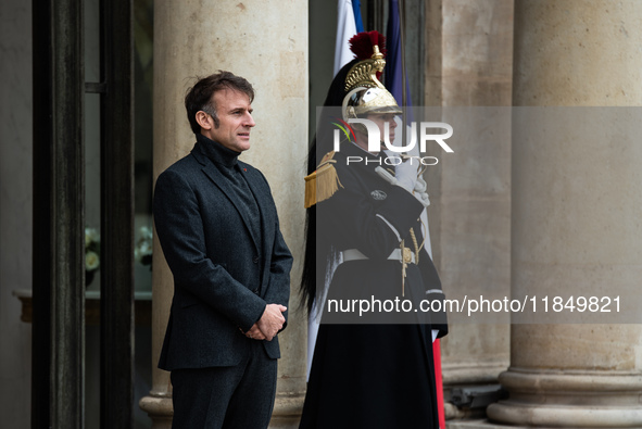 French President Emmanuel Macron receives the President of Guinea Bissau, Umaro Sissoco Embalo, at the Elysee Palace in Paris, France, on De...