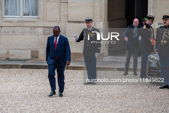 French President Emmanuel Macron receives the President of Guinea Bissau, Umaro Sissoco Embalo, at the Elysee Palace in Paris, France, on De...