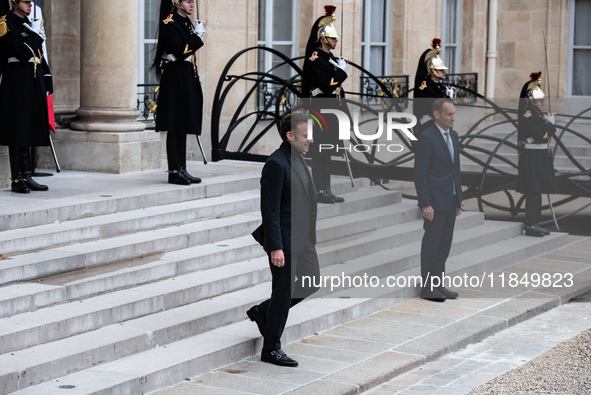 French President Emmanuel Macron receives the President of Guinea Bissau, Umaro Sissoco Embalo, at the Elysee Palace in Paris, France, on De...