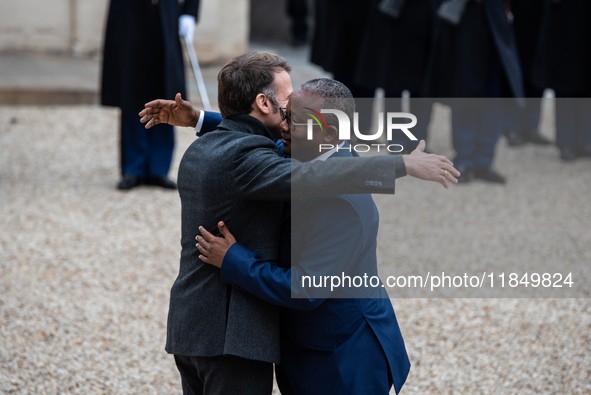 French President Emmanuel Macron receives the President of Guinea Bissau, Umaro Sissoco Embalo, at the Elysee Palace in Paris, France, on De...