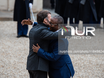 French President Emmanuel Macron receives the President of Guinea Bissau, Umaro Sissoco Embalo, at the Elysee Palace in Paris, France, on De...