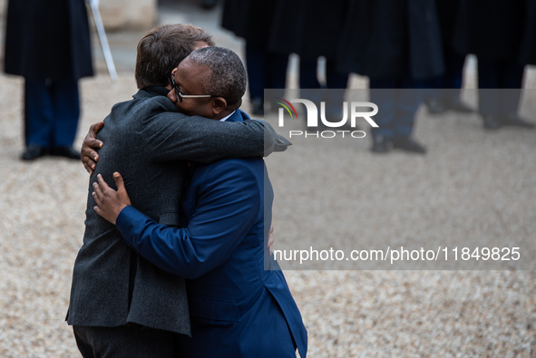 French President Emmanuel Macron receives the President of Guinea Bissau, Umaro Sissoco Embalo, at the Elysee Palace in Paris, France, on De...