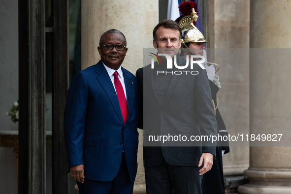 French President Emmanuel Macron receives the President of Guinea Bissau, Umaro Sissoco Embalo, at the Elysee Palace in Paris, France, on De...