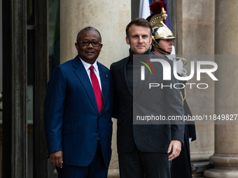 French President Emmanuel Macron receives the President of Guinea Bissau, Umaro Sissoco Embalo, at the Elysee Palace in Paris, France, on De...