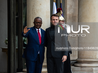 French President Emmanuel Macron receives the President of Guinea Bissau, Umaro Sissoco Embalo, at the Elysee Palace in Paris, France, on De...