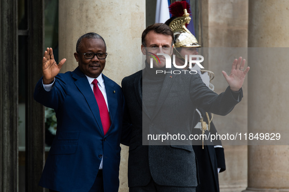 French President Emmanuel Macron receives the President of Guinea Bissau, Umaro Sissoco Embalo, at the Elysee Palace in Paris, France, on De...