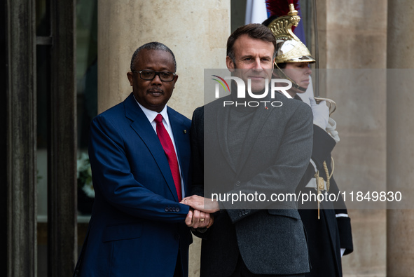 French President Emmanuel Macron receives the President of Guinea Bissau, Umaro Sissoco Embalo, at the Elysee Palace in Paris, France, on De...