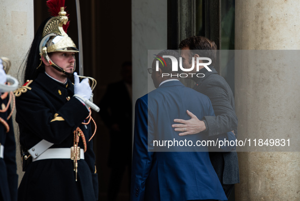 French President Emmanuel Macron receives the President of Guinea Bissau, Umaro Sissoco Embalo, at the Elysee Palace in Paris, France, on De...