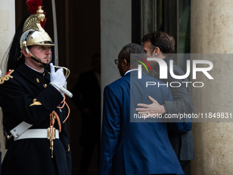 French President Emmanuel Macron receives the President of Guinea Bissau, Umaro Sissoco Embalo, at the Elysee Palace in Paris, France, on De...