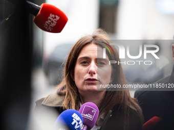 Marine Tondelier, National Secretary of Les Ecologistes group, talks to the press after the meeting with Emmanuel Macron at the Elysee Palac...