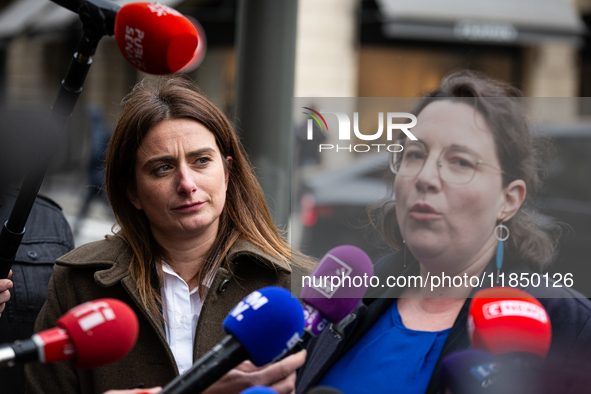 In Paris, France, on September 12, 2024, Cyrielle Chatelain, President of the Ecologiste et Social parliamentary group, and Marine Tondelier...