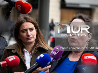 In Paris, France, on September 12, 2024, Cyrielle Chatelain, President of the Ecologiste et Social parliamentary group, and Marine Tondelier...