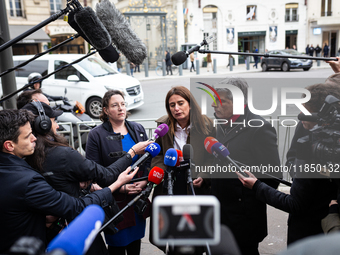 In Paris, France, on September 12, 2024, Cyrielle Chatelain, President of the Ecologistes at the National Assembly, Marine Tondelier, Nation...