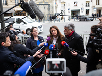 In Paris, France, on September 12, 2024, Cyrielle Chatelain, President of the Ecologistes at the National Assembly, Marine Tondelier, Nation...