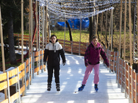 People ice skate in Ice Park Sofia at Knyazheska Garden in Sofia, Bulgaria, on December 9, 2024. (