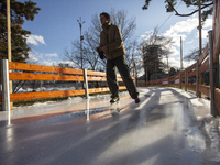 People ice skate in Ice Park Sofia at Knyazheska Garden in Sofia, Bulgaria, on December 9, 2024. (