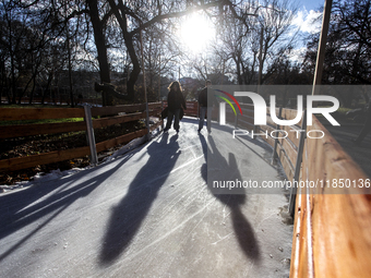 People ice skate in Ice Park Sofia at Knyazheska Garden in Sofia, Bulgaria, on December 9, 2024. (