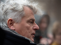 National Secretary of the French Communist Party Fabien Roussel speaks to the press outside the Elysee Palace following consultations with P...