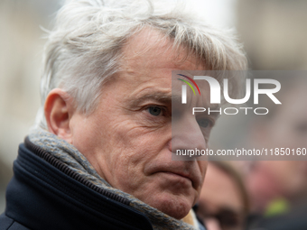 National Secretary of the French Communist Party Fabien Roussel speaks to the press outside the Elysee Palace following consultations with P...