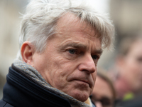 National Secretary of the French Communist Party Fabien Roussel speaks to the press outside the Elysee Palace following consultations with P...