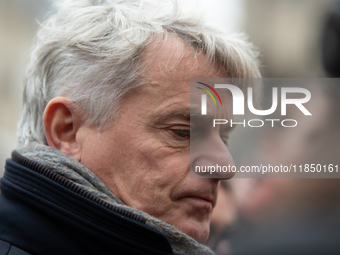 National Secretary of the French Communist Party Fabien Roussel speaks to the press outside the Elysee Palace following consultations with P...