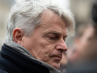 National Secretary of the French Communist Party Fabien Roussel speaks to the press outside the Elysee Palace following consultations with P...