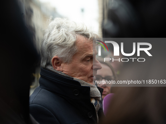 National Secretary of the French Communist Party Fabien Roussel speaks to the press outside the Elysee Palace following consultations with P...