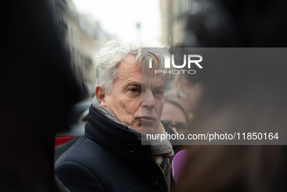 National Secretary of the French Communist Party Fabien Roussel speaks to the press outside the Elysee Palace following consultations with P...