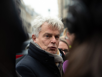 National Secretary of the French Communist Party Fabien Roussel speaks to the press outside the Elysee Palace following consultations with P...