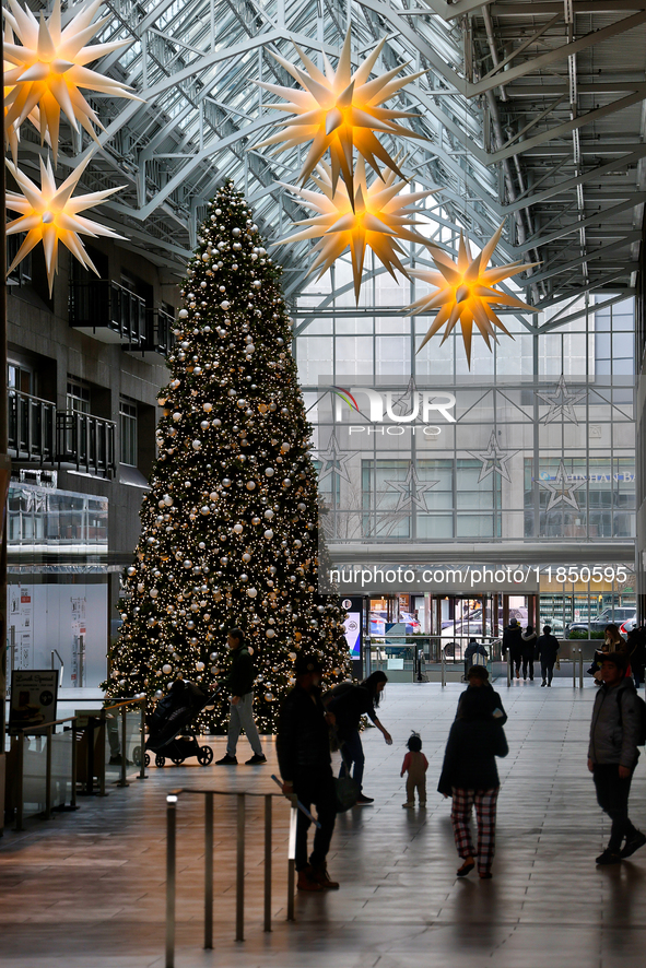 A large Christmas tree is decorated in Toronto, Ontario, Canada, on December 8, 2024. 