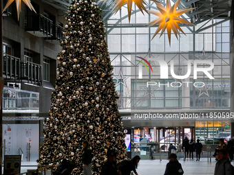 A large Christmas tree is decorated in Toronto, Ontario, Canada, on December 8, 2024. (