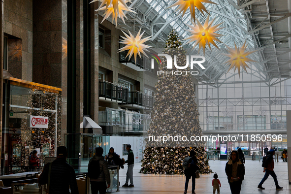 A large Christmas tree is decorated in Toronto, Ontario, Canada, on December 8, 2024. 