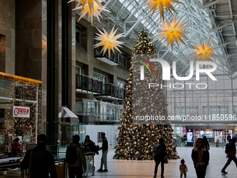 A large Christmas tree is decorated in Toronto, Ontario, Canada, on December 8, 2024. (