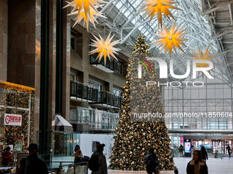 A large Christmas tree is decorated in Toronto, Ontario, Canada, on December 8, 2024. (