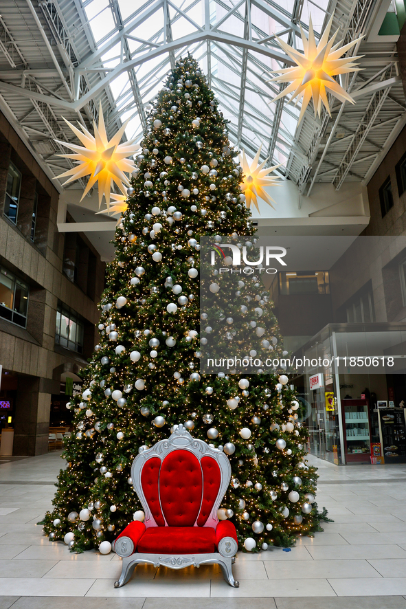 A large Christmas tree is decorated in Toronto, Ontario, Canada, on December 8, 2024. 