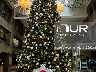 A large Christmas tree is decorated in Toronto, Ontario, Canada, on December 8, 2024. (