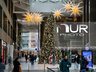 A large Christmas tree is decorated in Toronto, Ontario, Canada, on December 8, 2024. (