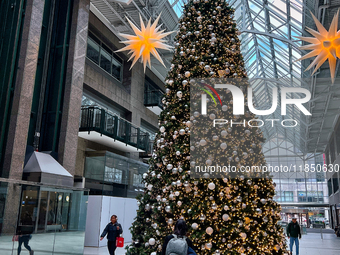 A large Christmas tree is decorated in Toronto, Ontario, Canada, on December 8, 2024. (