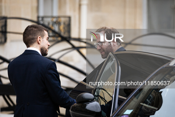 Antoine Armand, Minister for the Economy, Finance and Industry, arrives at the Elysee Palace to meet with French President Emmanuel Macron i...