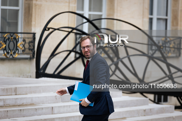 Antoine Armand, Minister for the Economy, Finance and Industry, arrives at the Elysee Palace to meet with French President Emmanuel Macron i...