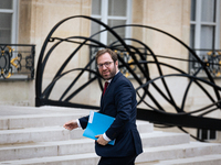 Antoine Armand, Minister for the Economy, Finance and Industry, arrives at the Elysee Palace to meet with French President Emmanuel Macron i...