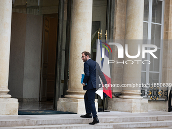 Antoine Armand, Minister for the Economy, Finance and Industry, arrives at the Elysee Palace to meet with French President Emmanuel Macron i...