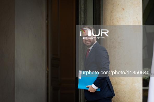 Antoine Armand, Minister for the Economy, Finance and Industry, arrives at the Elysee Palace to meet with French President Emmanuel Macron i...