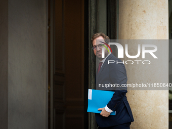 Antoine Armand, Minister for the Economy, Finance and Industry, arrives at the Elysee Palace to meet with French President Emmanuel Macron i...