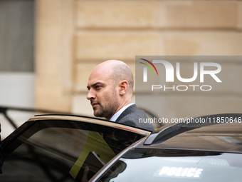 Jean-Noel Barrot, Minister for Europe and Foreign Affairs, arrives at the Elysee Palace to meet with French President Emmanuel Macron in Par...