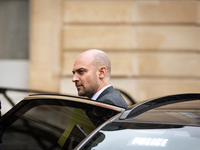 Jean-Noel Barrot, Minister for Europe and Foreign Affairs, arrives at the Elysee Palace to meet with French President Emmanuel Macron in Par...